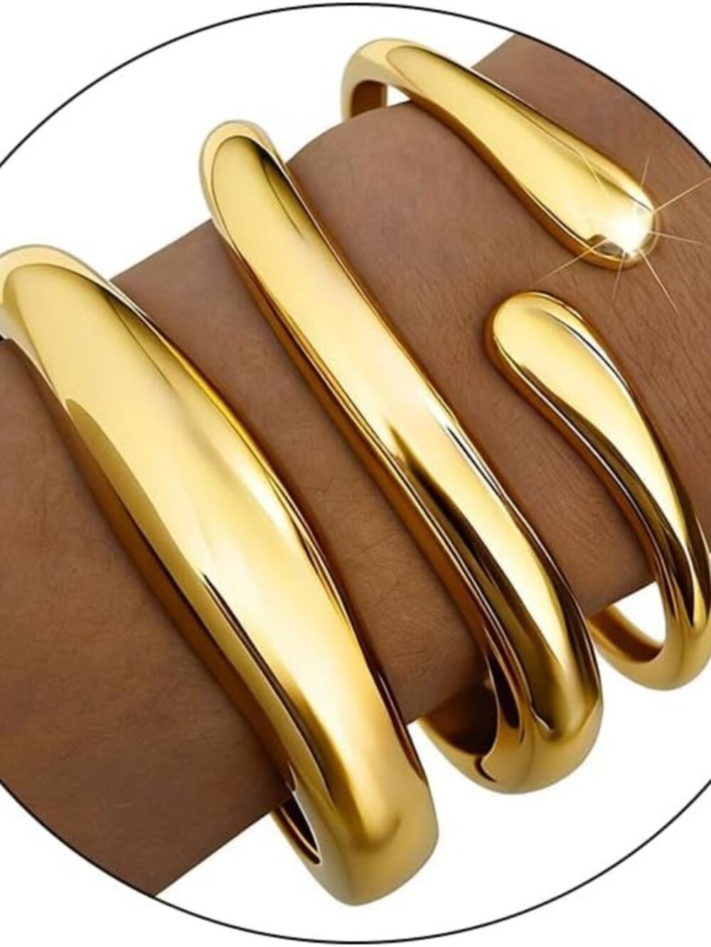 Chunky Gold Bangles for Women, 14k Gold Plated Twisted Hinged Stackable Bangle B